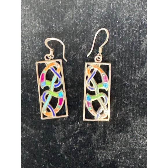 Sterling Silver Celtic Knot Dangle Earrings With Multicolor Enamel Detailing Rec - Picture 7 of 7